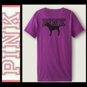 NEW VICTORIA'S SECRET PINK LOGO CAMPUS SHORT SLEEVE TEE SHIRT